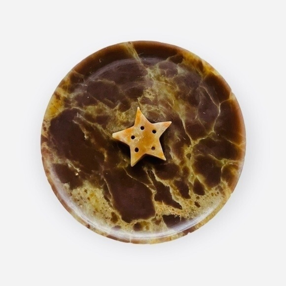 Marble Smoked Sticks Holder Star 3D Figurine Tray India 4" Home Decor Boho VG